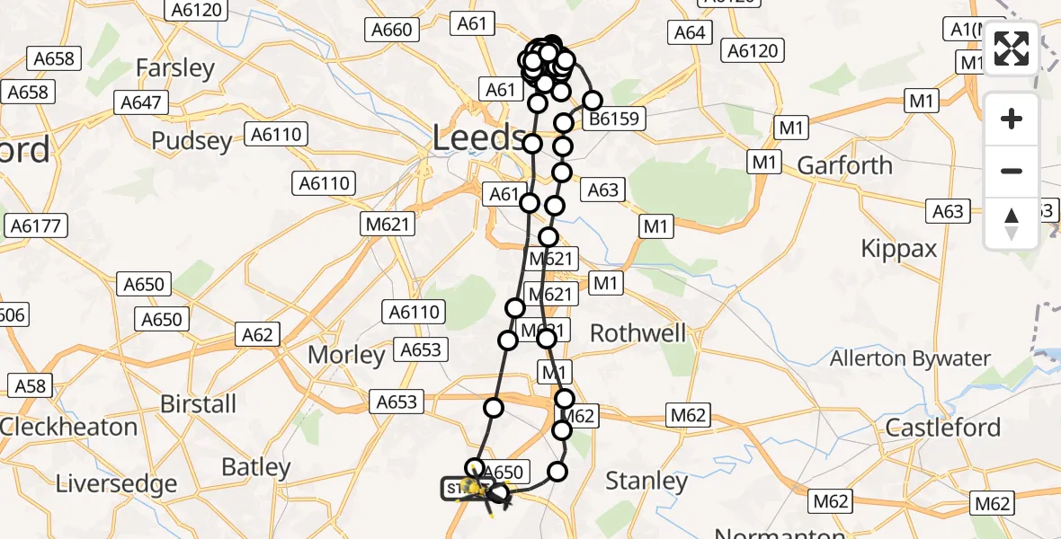 Flight route Police Helicopter East Ardsley - East Ardsley, 13 June 2026, 16:24