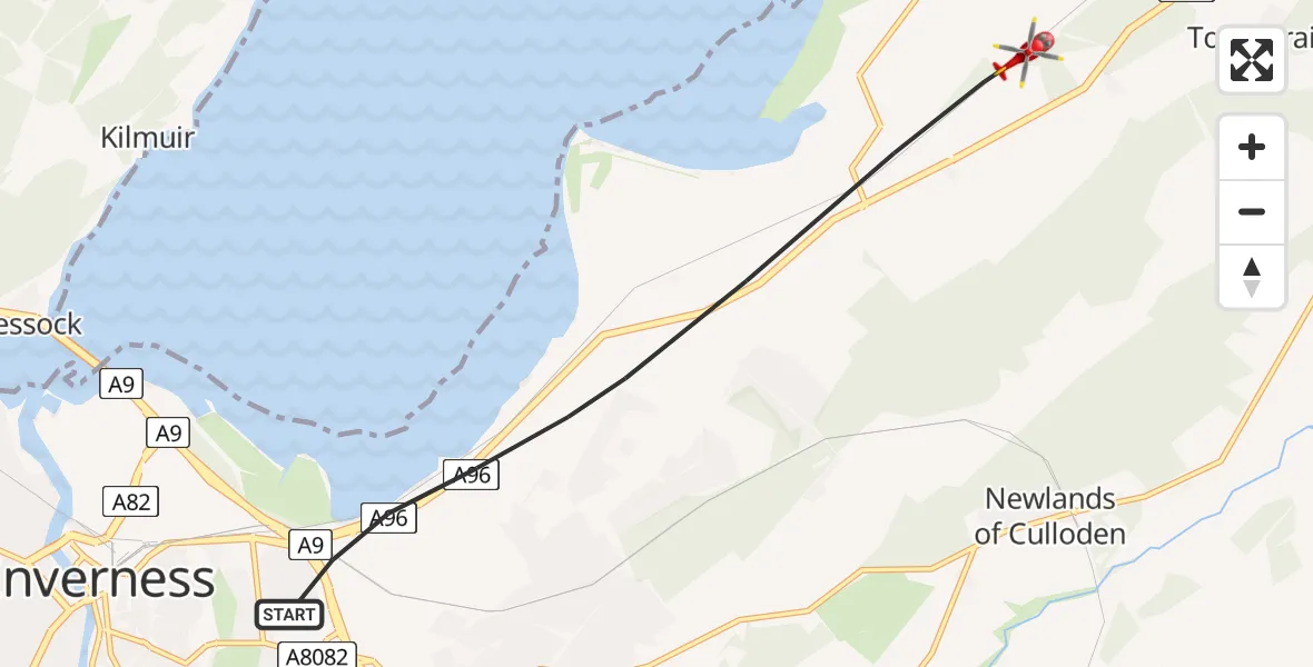 Flight route Air Ambulance Helicopter Inverness - Inverness, 13 June 2026, 16:26