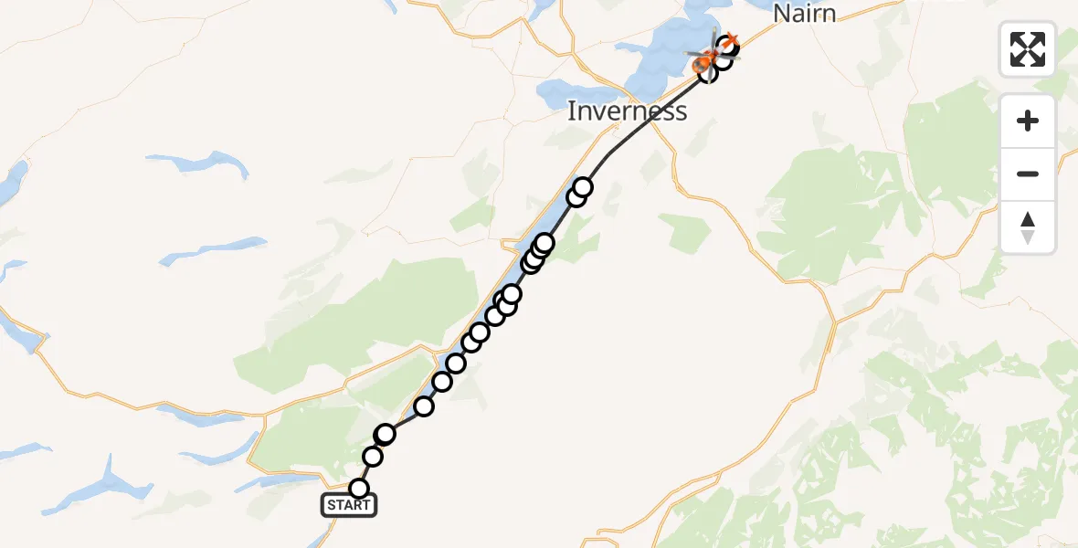 Flight route Coastguard Helicopter Invergarry - Inverness Airport, 13 June 2026, 16:32