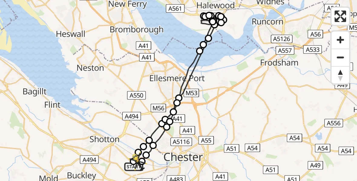 Flight route Police Helicopter Hawarden Airport - Hawarden Airport, 13 June 2026, 18:16