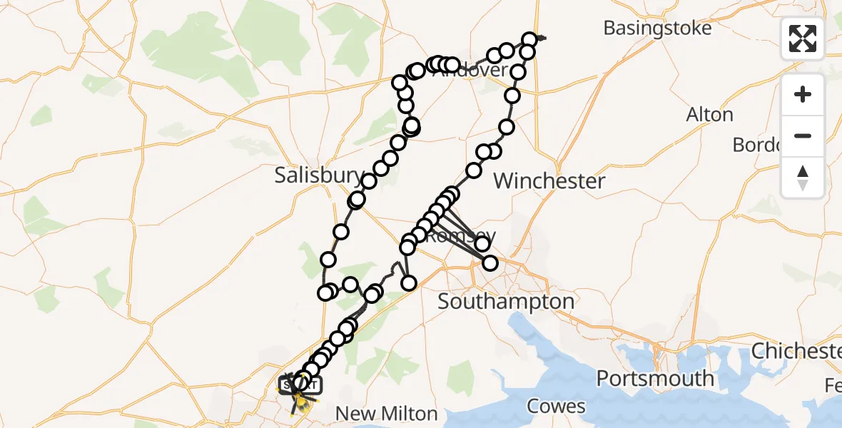Flight route Police Helicopter Bournemouth Airport - Bournemouth Airport, 13 June 2026, 18:24