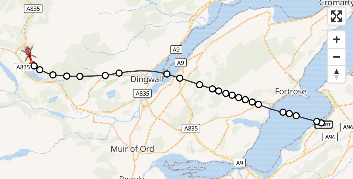 Flight route Air Ambulance Helicopter Inverness - Garve, 13 June 2026, 18:32