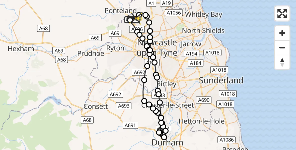 Flight route Police Helicopter Newcastle International Airport - Newcastle International Airport, 13 June 2026, 18:47
