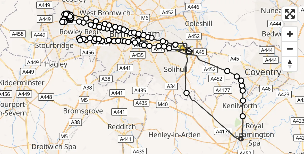 Flight route Police Helicopter Sheldon - Birmingham Airport, 13 June 2026, 19:13