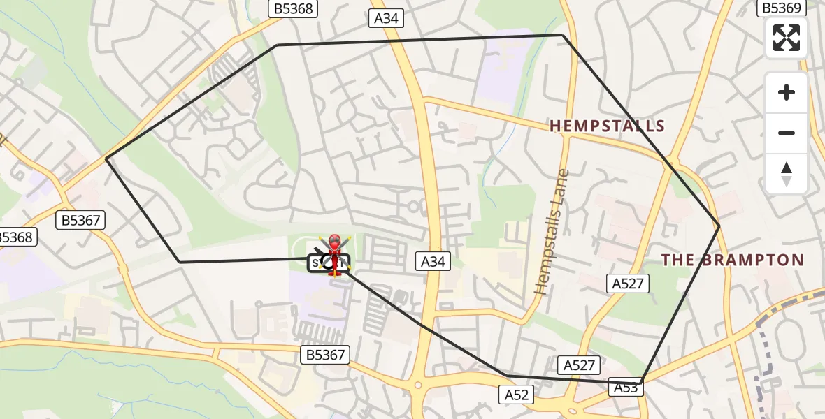 Flight route Air Ambulance Helicopter Newcastle-under-Lyme - Newcastle-under-Lyme, 13 June 2026, 19:24