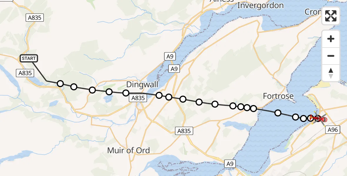 Flight route Air Ambulance Helicopter Garve - Inverness Airport, 13 June 2026, 19:25