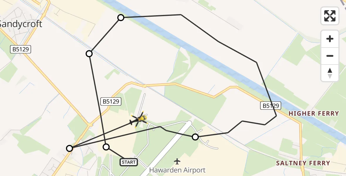 Flight route Police Helicopter Hawarden Airport - Hawarden Airport, 13 June 2026, 20:03