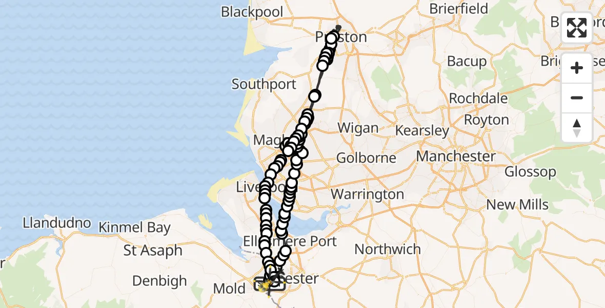 Flight route Police Helicopter Hawarden Airport - Hawarden Airport, 13 June 2026, 20:09
