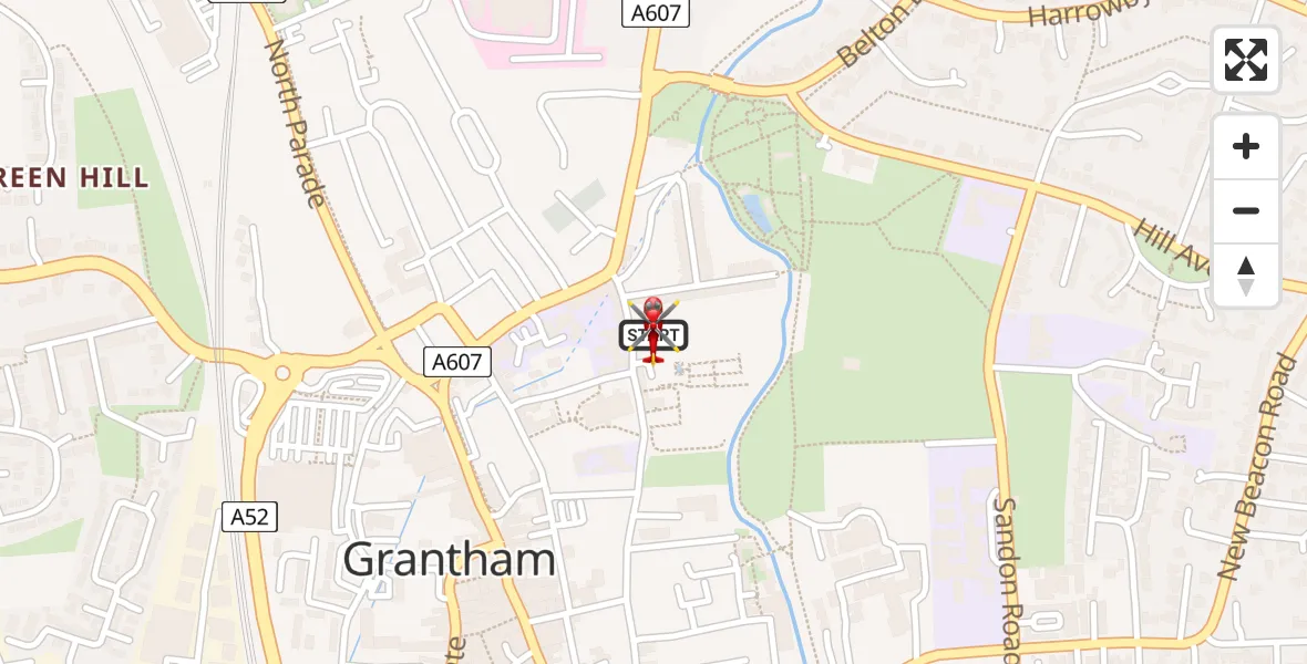 Flight route Air Ambulance Helicopter Grantham - Grantham, 13 June 2026, 20:33