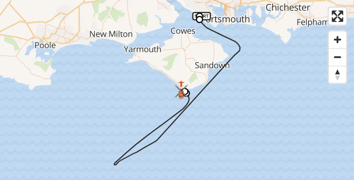 Flight route Coastguard Helicopter Solent Airport - Niton, 13 June 2026, 20:49