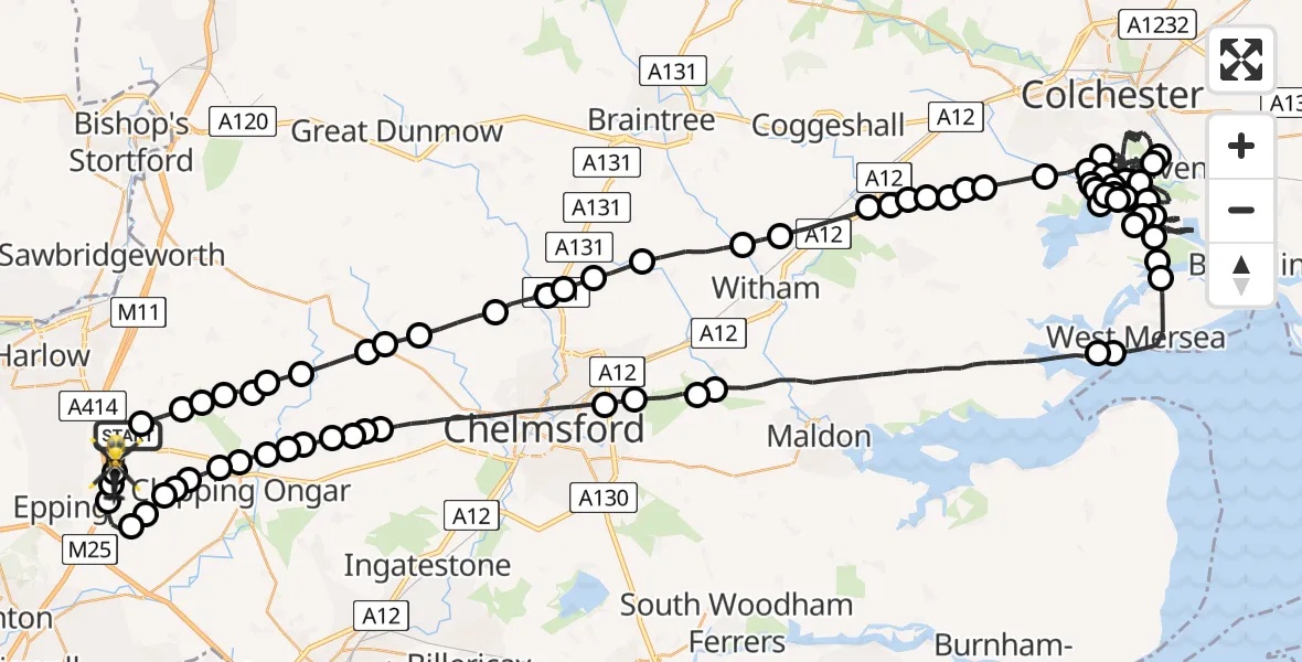Flight route Police Helicopter North Weald Airfield - North Weald Airfield, 13 June 2026, 21:30