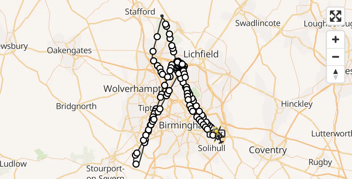 Flight route Police Helicopter Birmingham Airport - Birmingham Airport, 13 June 2026, 21:42