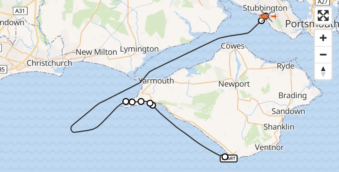 Flight route Coastguard Helicopter Chale - Solent Airport, 13 June 2026, 21:49