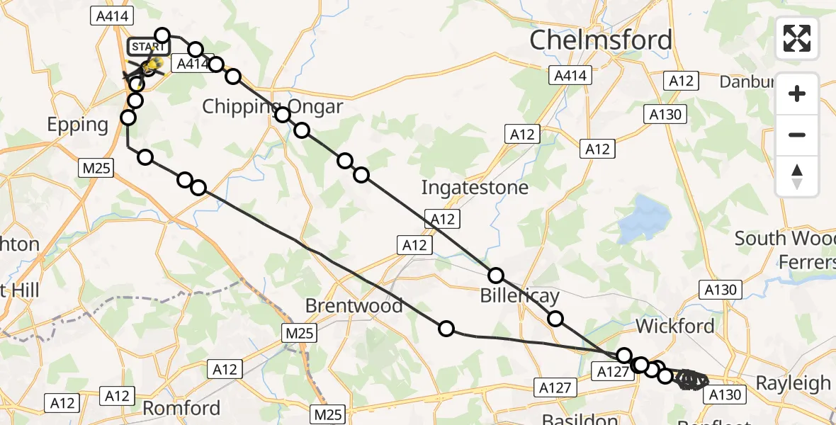 Flight route Police Helicopter North Weald Airfield - North Weald Airfield, 13 June 2026, 23:43