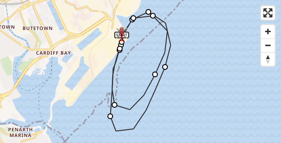 Flight route Air Ambulance Helicopter Cardiff Heliport - Cardiff Heliport, 14 June 2026, 00:28