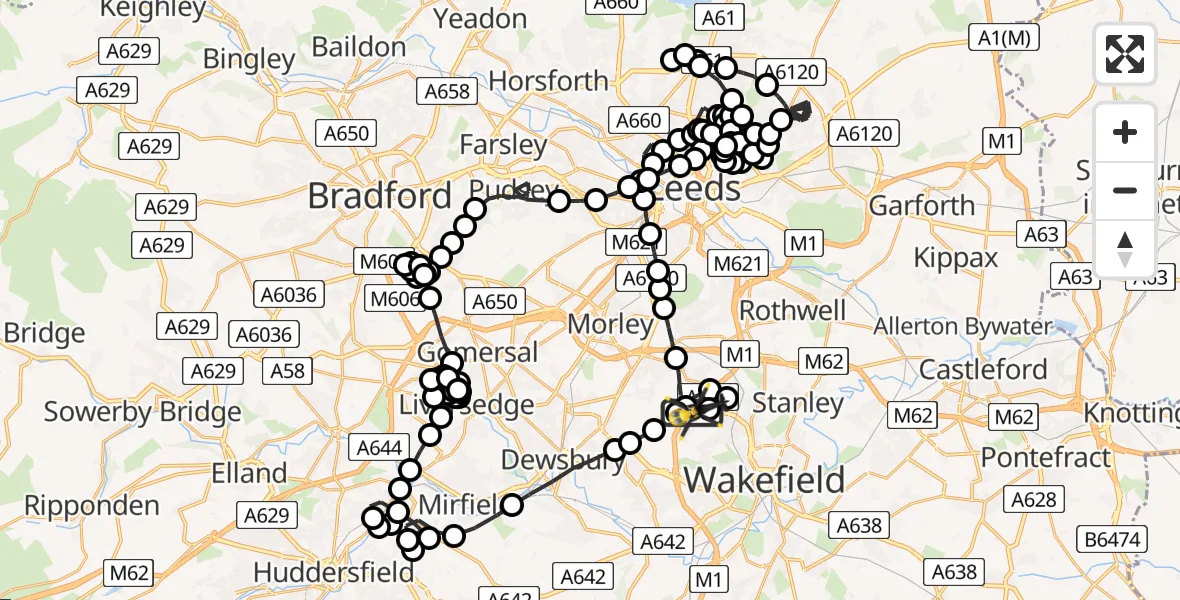 Flight route Police Helicopter East Ardsley - East Ardsley, 14 June 2026, 01:06