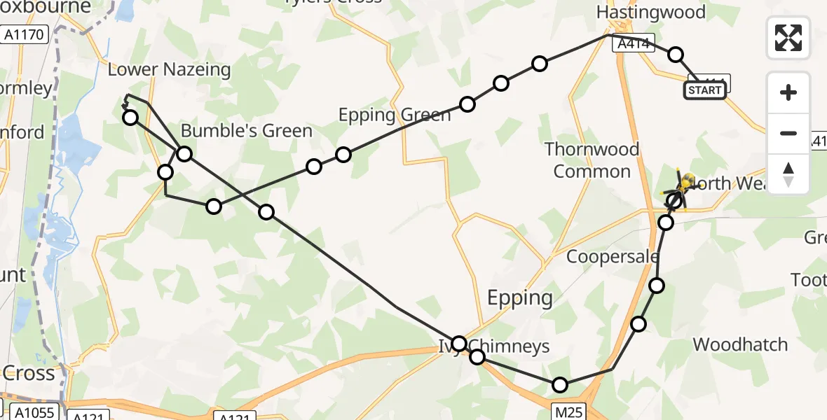 Flight route Police Helicopter North Weald Airfield - North Weald Airfield, 14 June 2026, 01:19