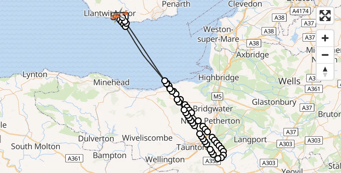 Flight route Coastguard Helicopter MOD St Athan - MOD St Athan, 14 June 2026, 01:57