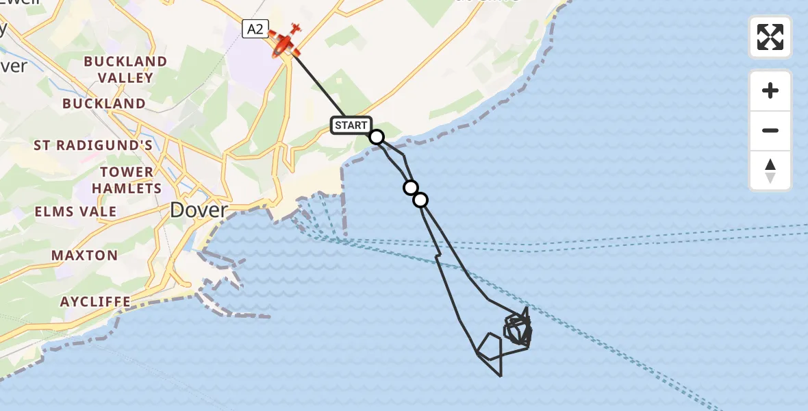 Flight route Coastguard Drone Langdon Battery Heliport - Dover, 14 June 2026, 02:03