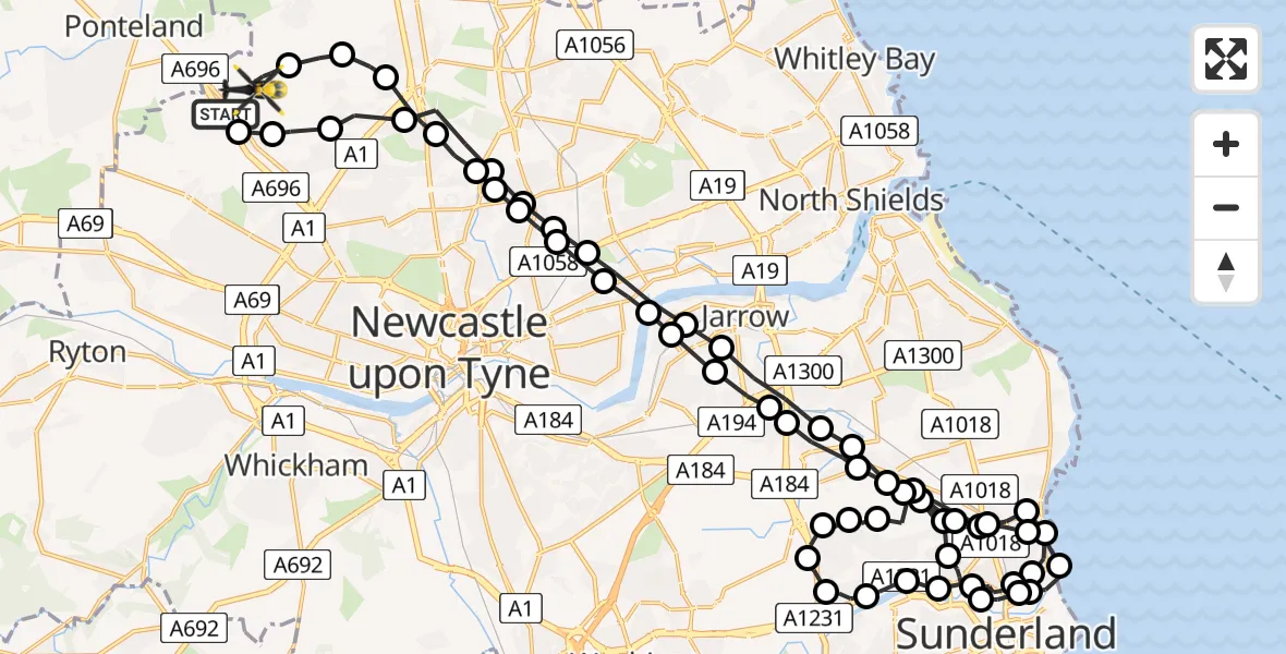 Flight route Police Helicopter Newcastle International Airport - Newcastle International Airport, 14 June 2026, 02:34