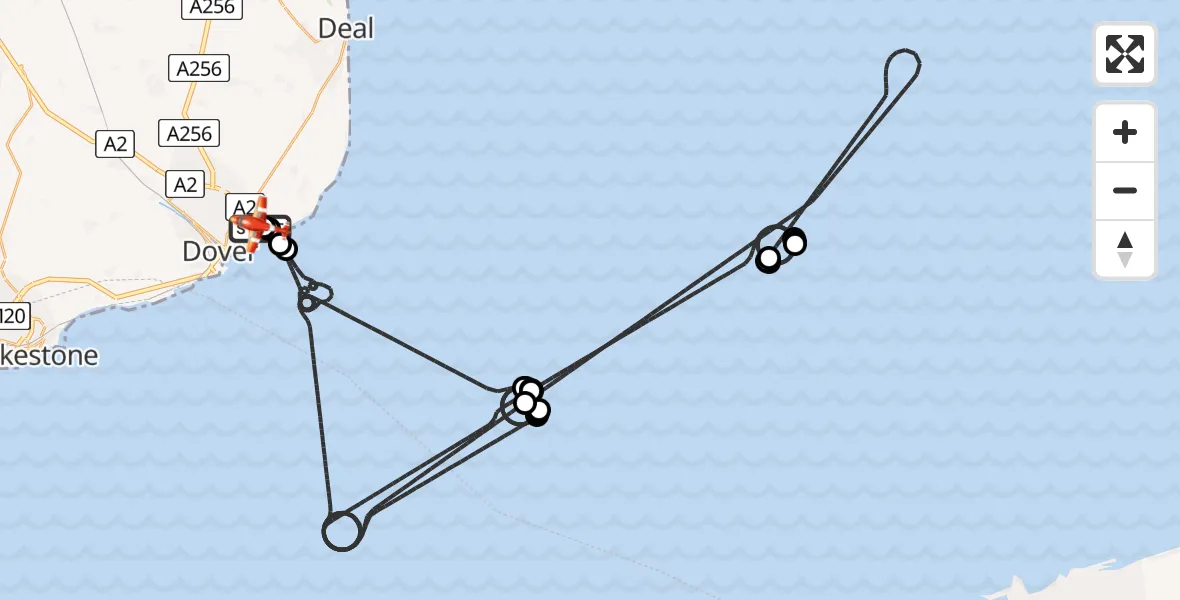 Flight route Coastguard Drone Langdon Battery Heliport - Swingate Airfield, 14 June 2026, 03:47