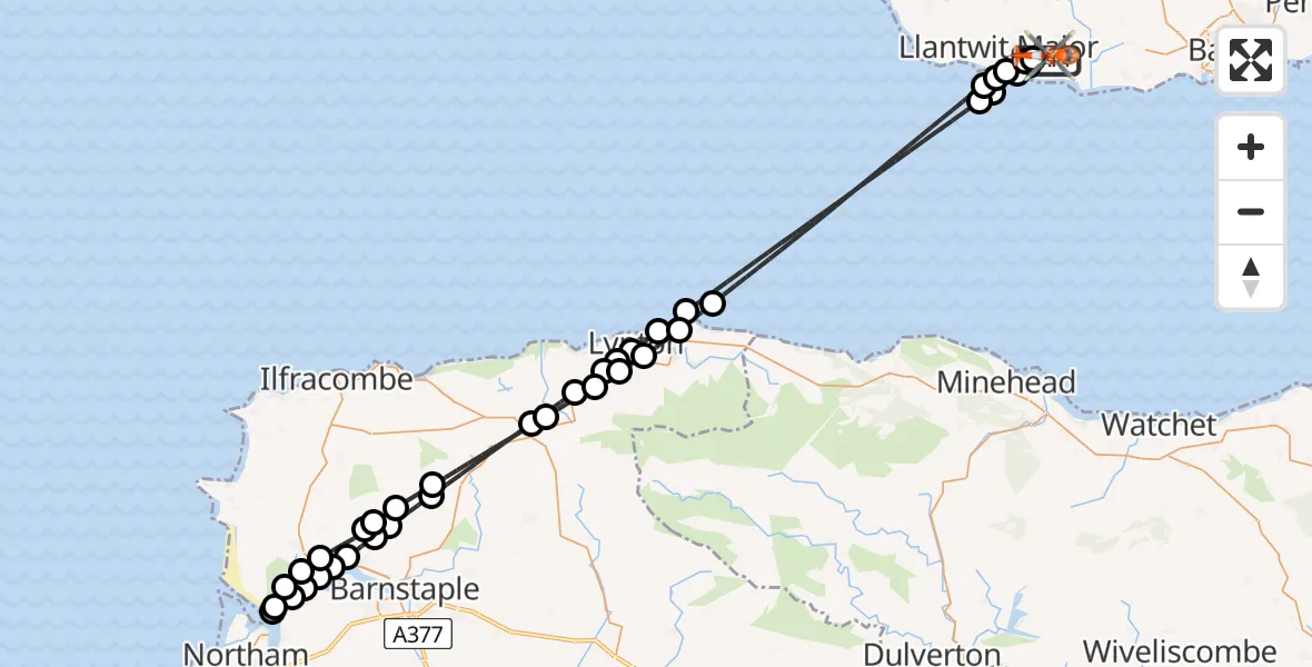 Flight route Coastguard Helicopter MOD St Athan - MOD St Athan, 14 June 2026, 07:22