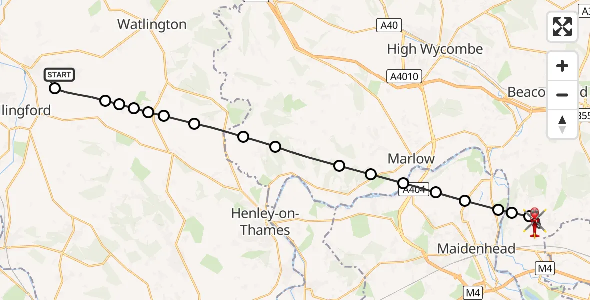 Flight route Air Ambulance Helicopter RAF Benson - Burnham, 14 June 2026, 07:53