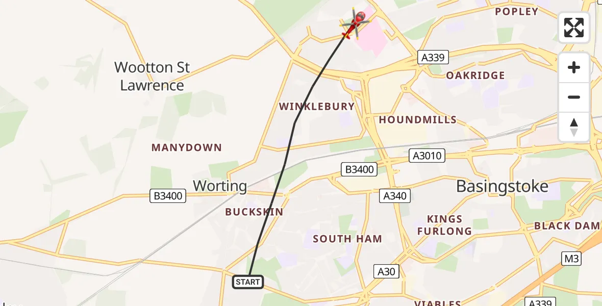 Flight route Air Ambulance Helicopter Basingstoke - Basingstoke, 14 June 2026, 07:56