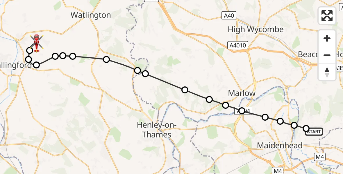Flight route Air Ambulance Helicopter Burnham - RAF Benson, 14 June 2026, 08:54