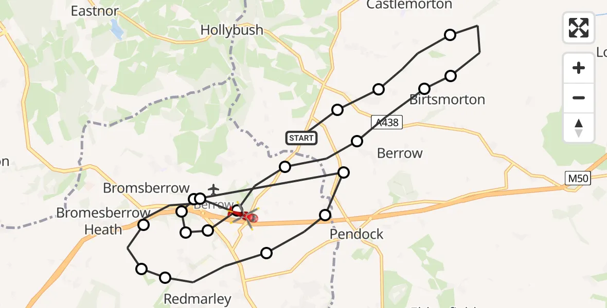 Flight route Air Ambulance Helicopter Berrow - Forest of Dean, 14 June 2026, 09:01