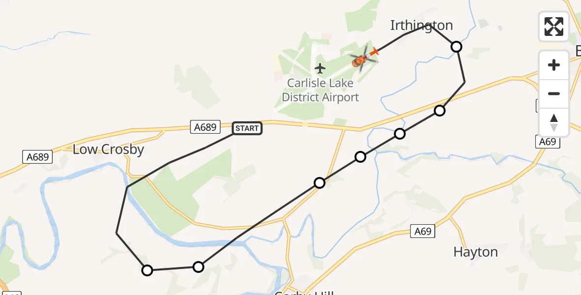Flight route Coastguard Helicopter Low Crosby - Carlisle Lake District Airport, 14 June 2026, 09:58