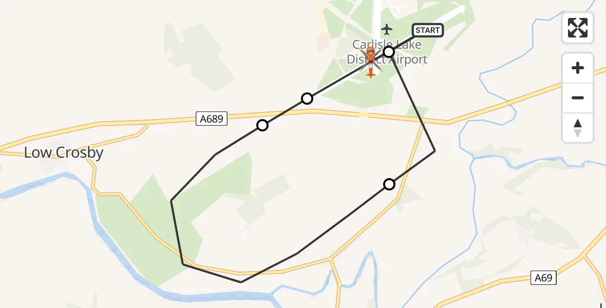 Flight route Coastguard Helicopter Carlisle Lake District Airport - Carlisle Lake District Airport, 14 June 2026, 10:03
