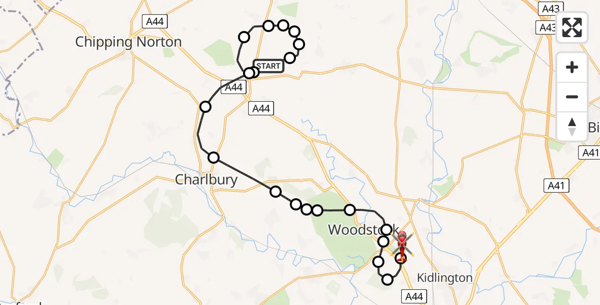 Flight route Air Ambulance Helicopter Enstone Aerodrome - London Oxford Airport, 14 June 2026, 10:05