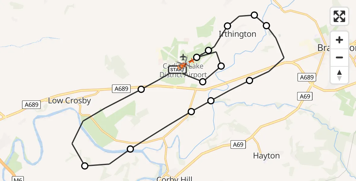 Flight route Coastguard Helicopter Carlisle Lake District Airport - Carlisle Lake District Airport, 14 June 2026, 10:16
