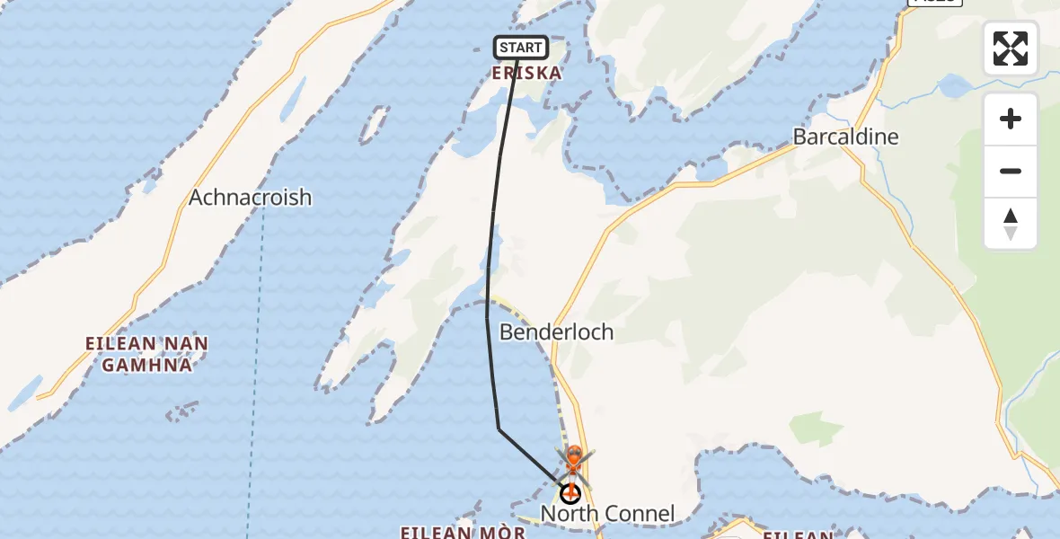 Flight route Coastguard Helicopter Inner Seas - Oban Airport, 14 June 2026, 10:20