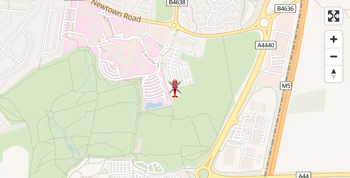 Flight route Air Ambulance Helicopter Worcester Royal Hospital - Worcester Royal Hospital, 14 June 2026, 10:27