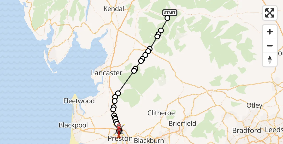 Flight route Air Ambulance Helicopter Garsdale - Broughton, 14 June 2026, 10:32