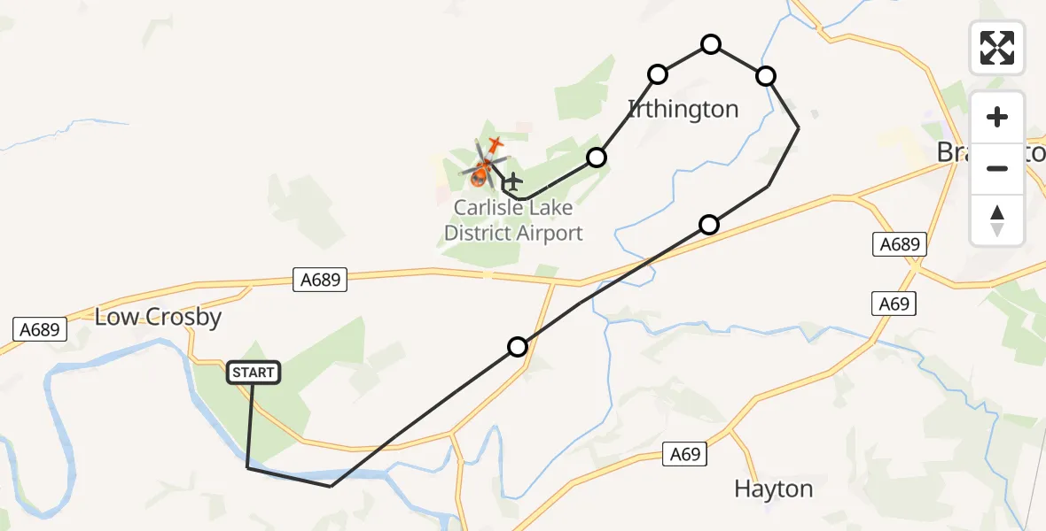 Flight route Coastguard Helicopter Low Crosby - Carlisle Lake District Airport, 14 June 2026, 10:33