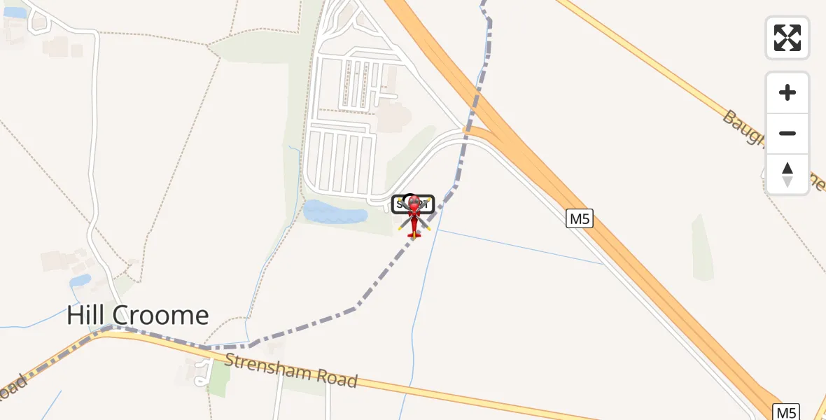 Flight route Air Ambulance Helicopter Hill Croome - Upper Strensham, 14 June 2026, 11:24