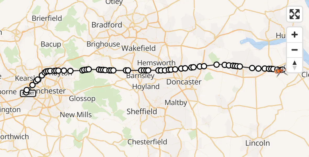 Flight route Coastguard Helicopter Manchester Barton Aerodrome - Humberside Airport, 14 June 2026, 12:17