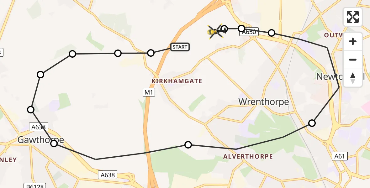 Flight route Police Helicopter East Ardsley - East Ardsley, 14 June 2026, 12:30