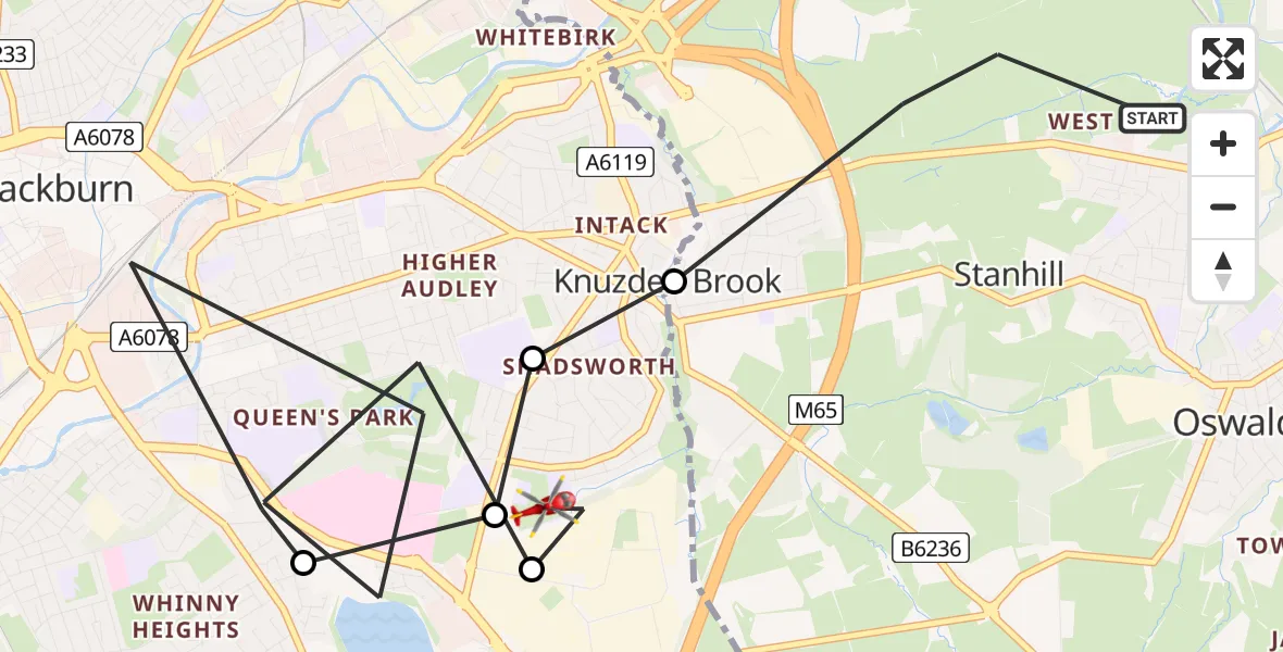 Flight route Air Ambulance Helicopter Stanhill - Guide, 14 June 2026, 13:07
