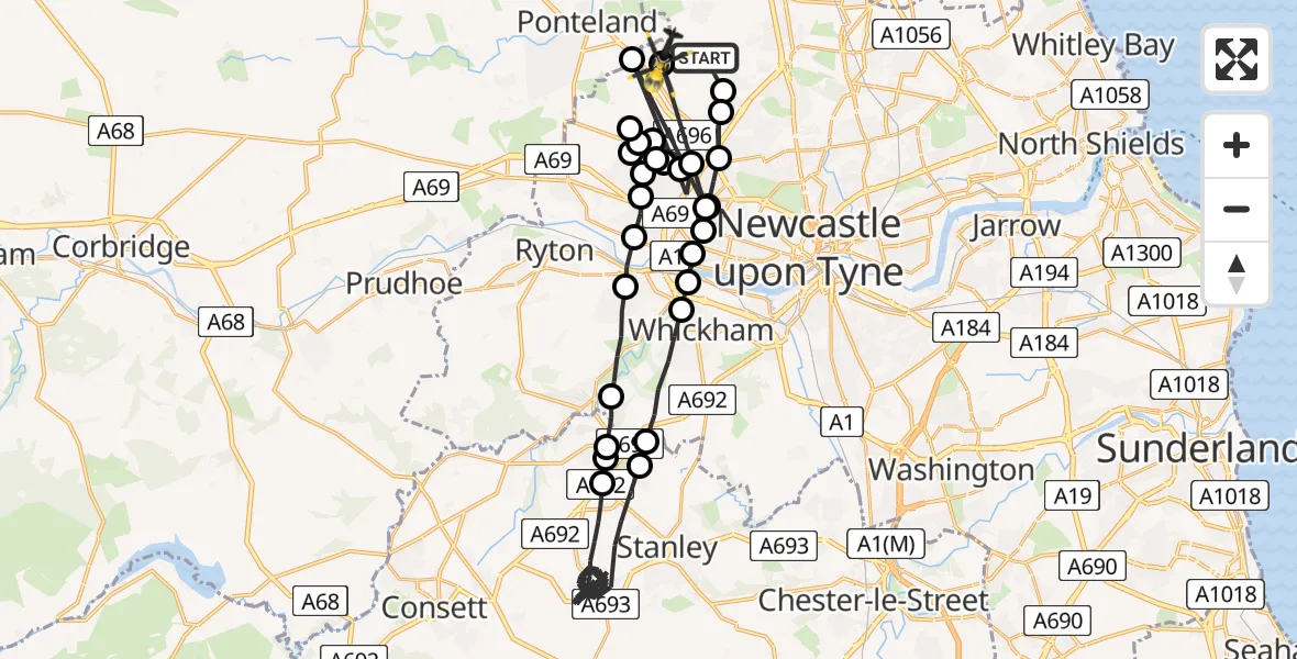 Flight route Police Helicopter Newcastle International Airport - Newcastle International Airport, 14 June 2026, 13:13