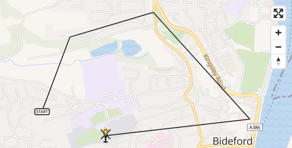 Flight route Police Helicopter Bideford - Bideford, 14 June 2026, 13:35