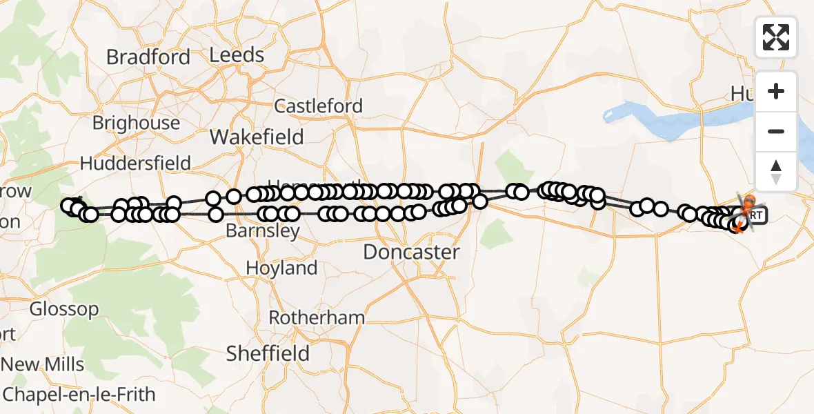 Flight route Coastguard Helicopter Humberside Airport - Humberside Airport, 14 June 2026, 13:37