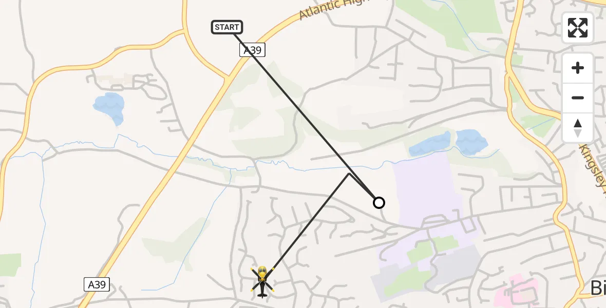 Flight route Police Helicopter Northam - Bideford, 14 June 2026, 13:41