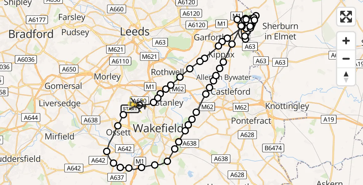 Flight route Police Helicopter East Ardsley - East Ardsley, 14 June 2026, 13:57