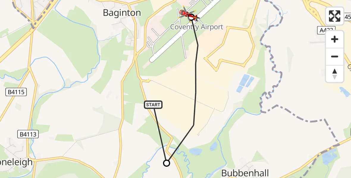 Flight route Air Ambulance Helicopter Coventry Airport - Coventry Airport, 14 June 2026, 14:58