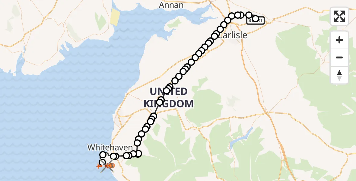 Flight route Coastguard Helicopter Carlisle Lake District Airport - Rottington, 14 June 2026, 15:16