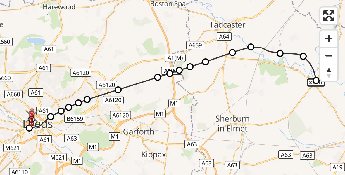 Flight route Air Ambulance Helicopter Kelfield - Woodhouse, 14 June 2026, 15:30